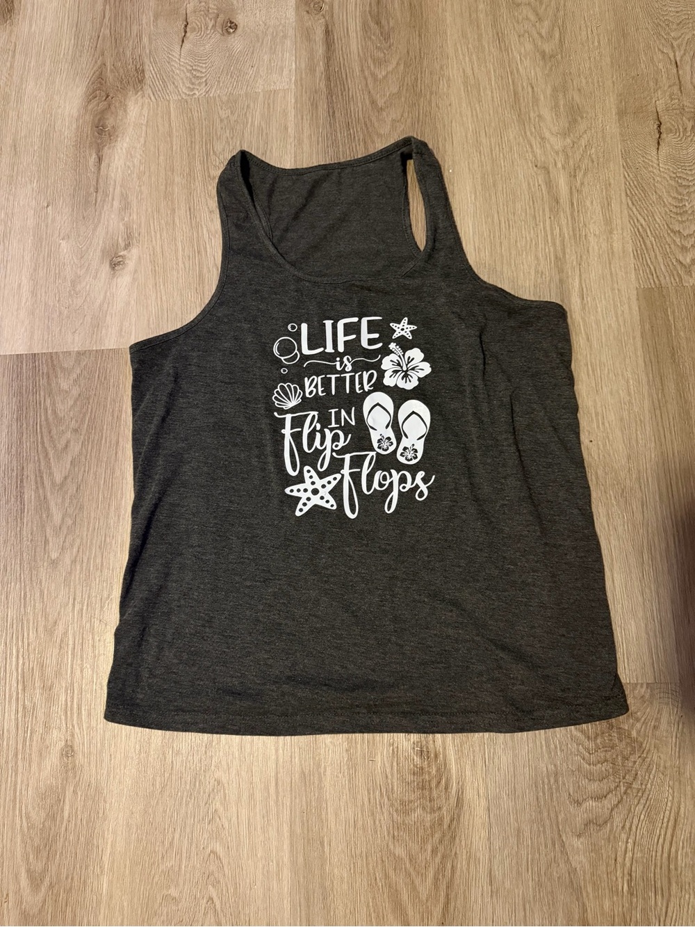 Women’s Dark Gray Racerback Tank Top with White Graphic